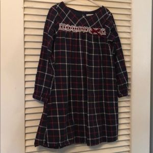 Long sleeve blue, red white plaid dress